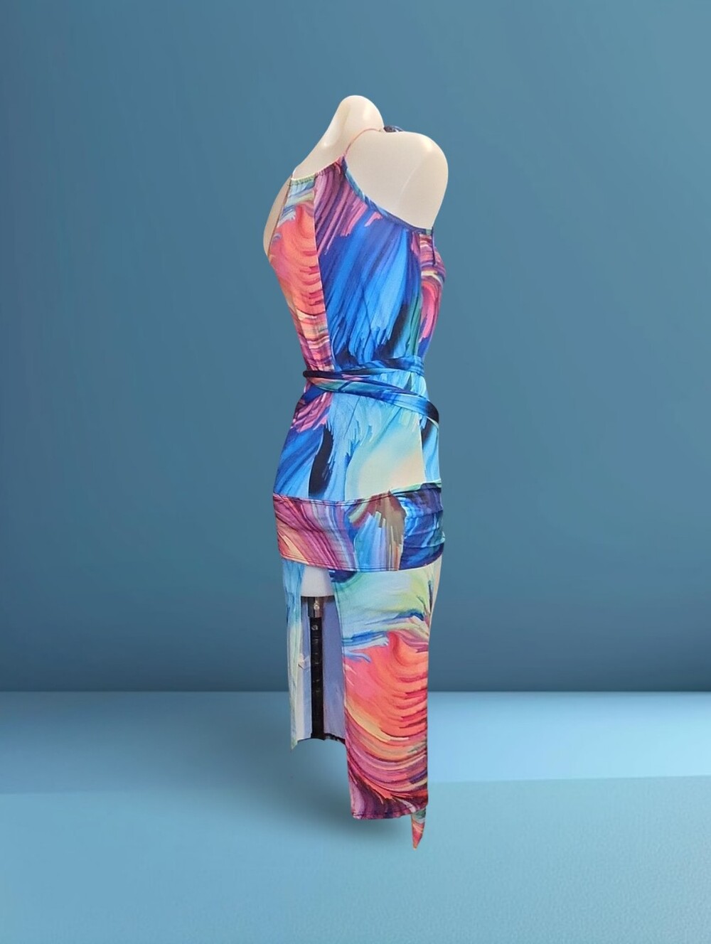 POSH by V Abstract Halter Dress 14' w a seperate Wrap so many styling options SM - Picture 3 of 10